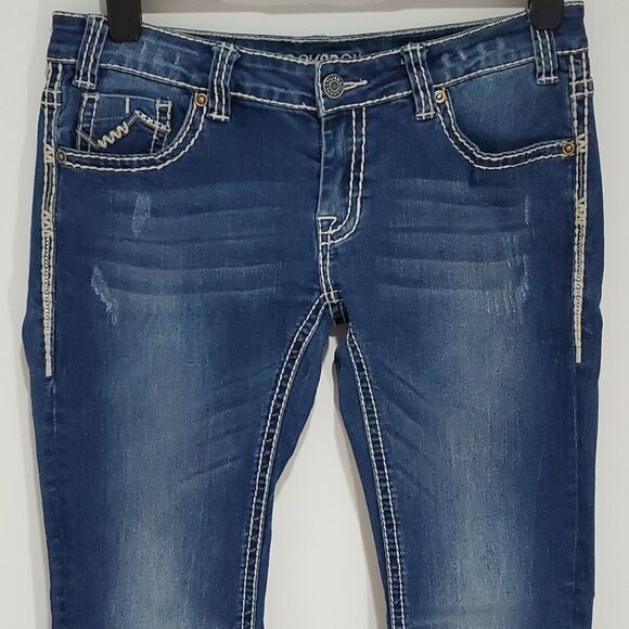 ROCK & ROLL dark wash 30x32 rival low rise boot cut jeans - Picture 2 of 8